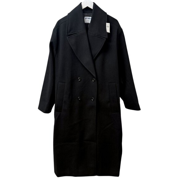 OLD NAVY Oversized Twill Overcoat Black Size XXL Womens Double Breasted Coat NWT - Picture 2 of 11